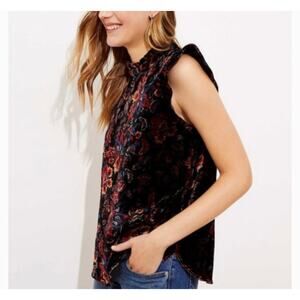 Loft Crushed Velvet Flutter Sleeve Mock Neck Top Women,s  Large Soft Luxurious